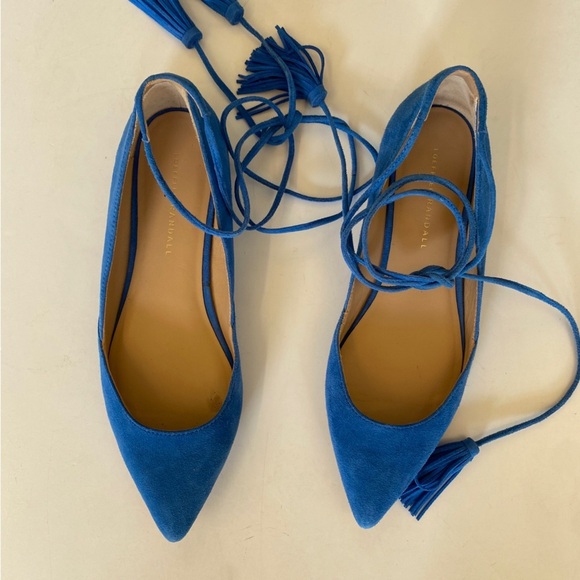 Loeffler Randall || Suede Penelope Tassel Ankle-Wrap Flats Blue 8 - Picture 2 of 6